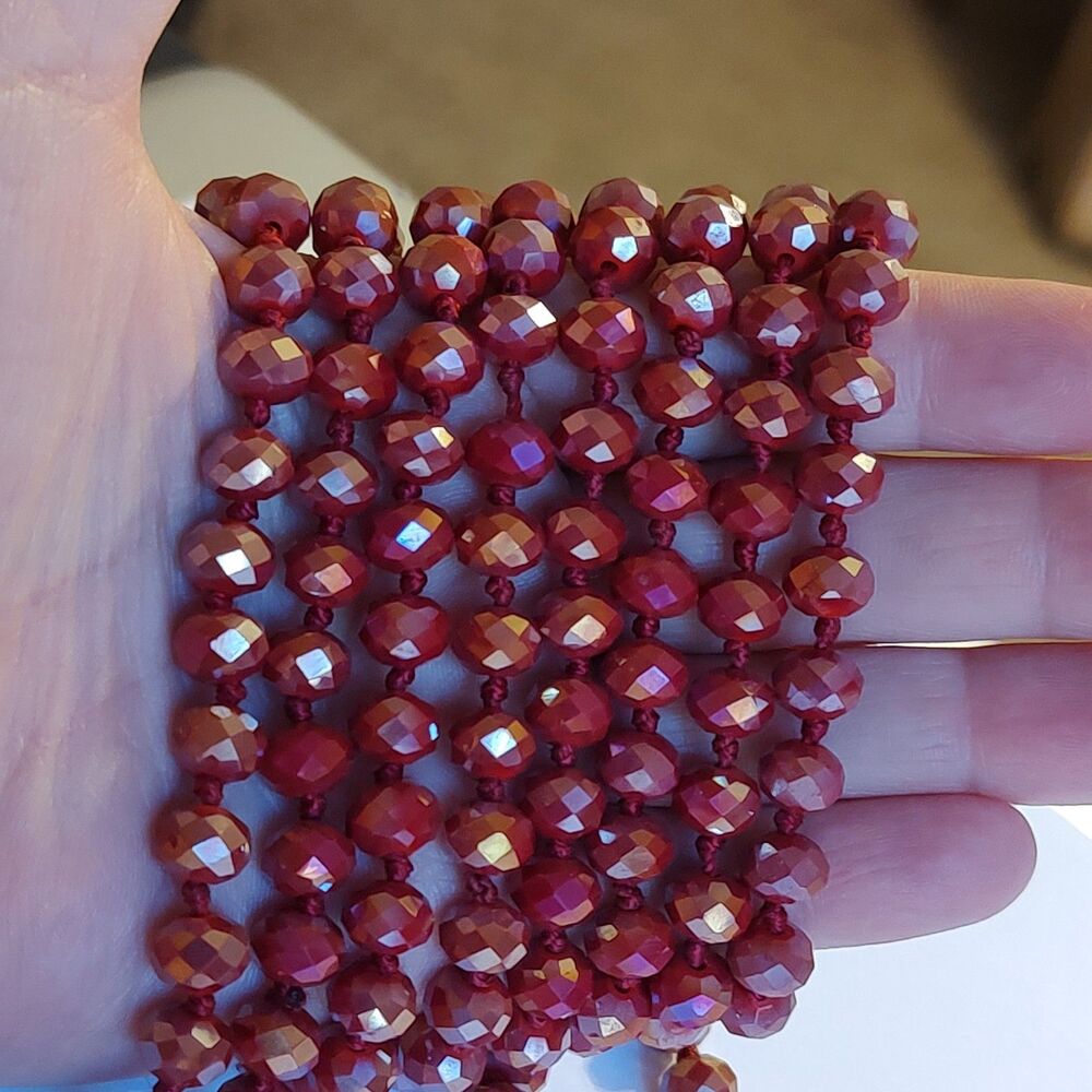 VTG Style Southern Seoul Burgundy Maroon Faceted Crystal Beaded 64" Necklace NEW